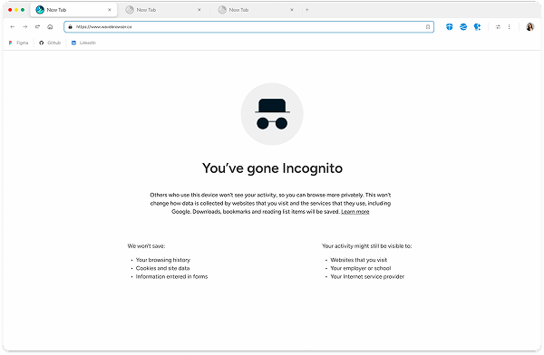 Wave Browser private search interface with incognito mode active