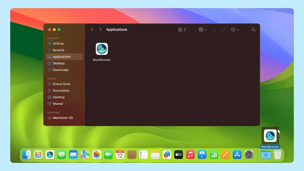 Steps for uninstalling Wave Browser from a macOS computer.