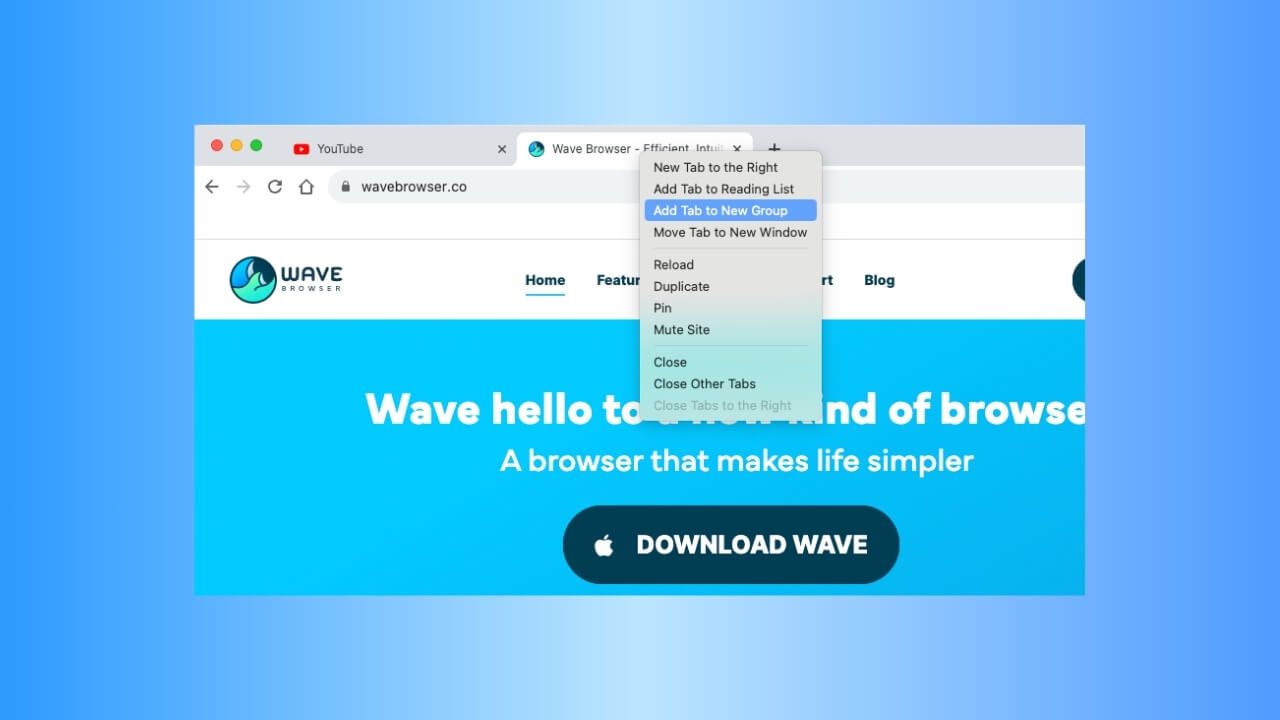 Tab grouping on Wave Browser for multitasking