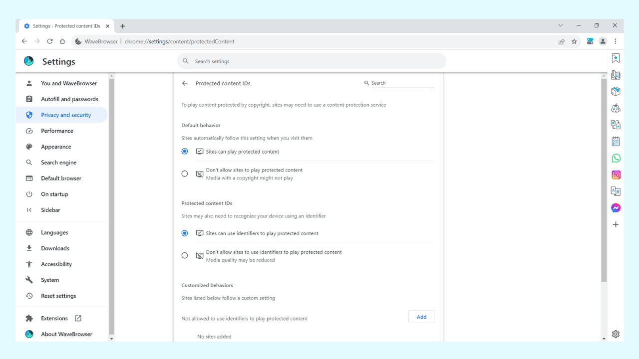 Wave Browser DRM settings