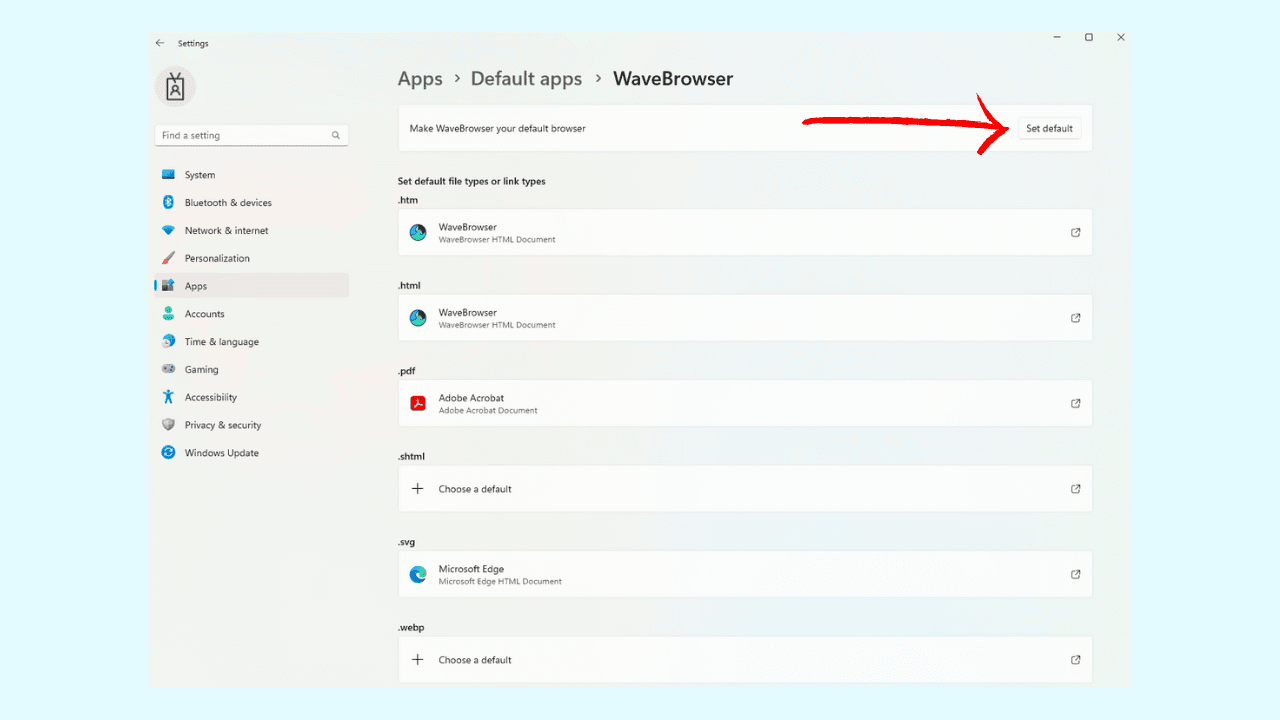 Set Wave Browser as default browser