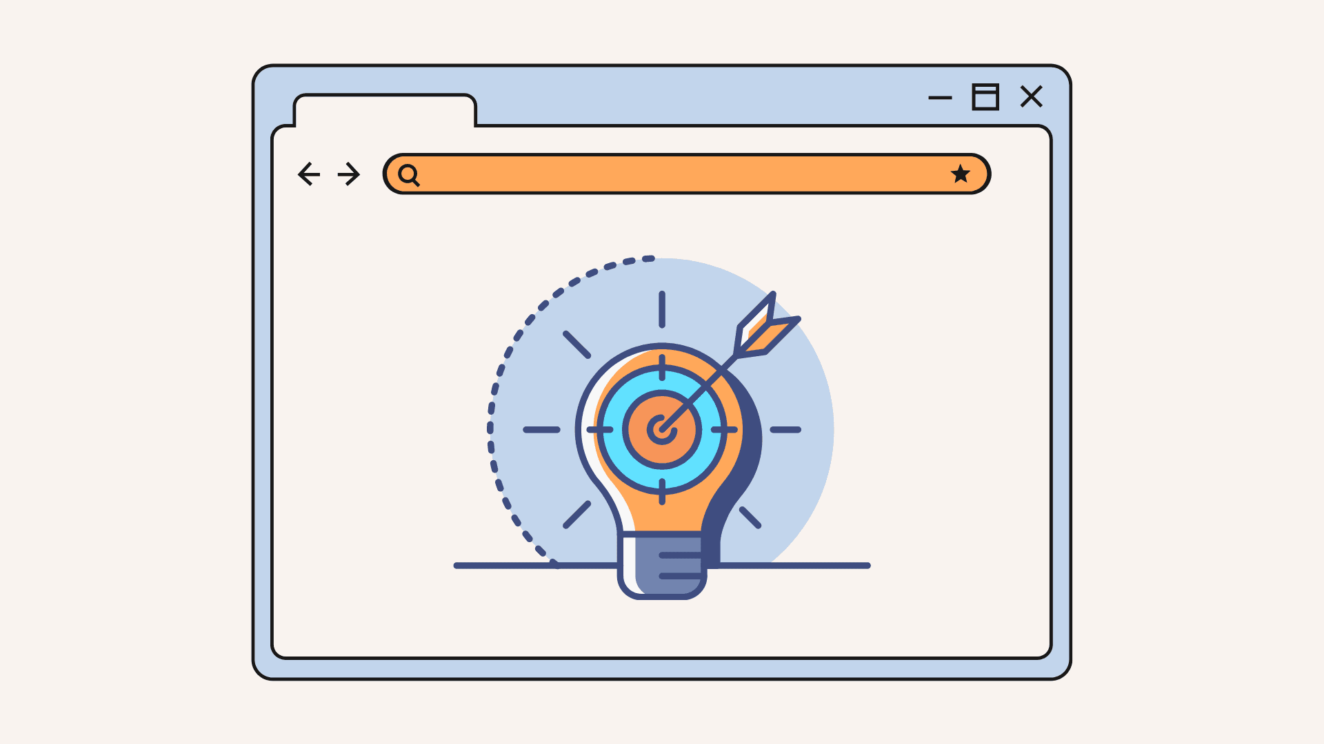 Illustration of a lightbulb with a dartboard inside and a dart hitting the center, symbolizing importance of online virtual browsers.