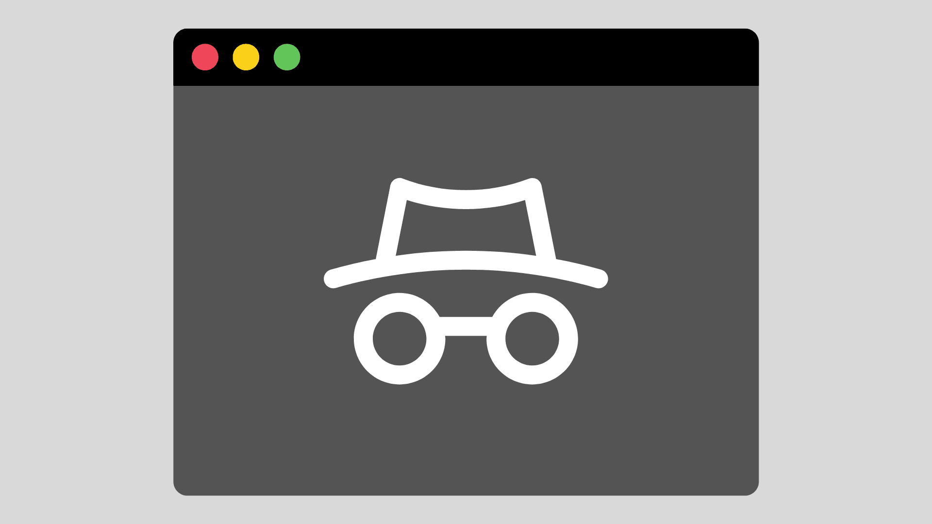 A stylized incognito browser window with a hat and glasses icon.