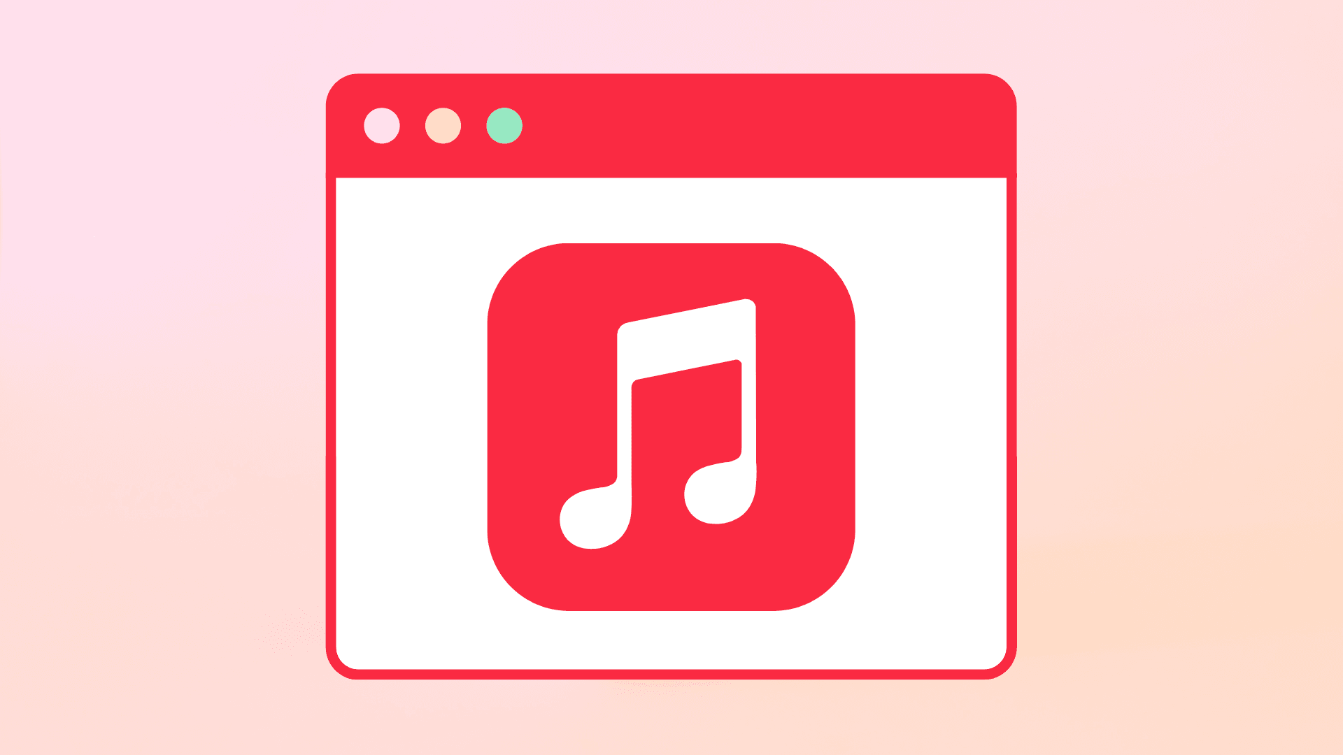 A graphic of Apple Music on browser on a pink gradient background.