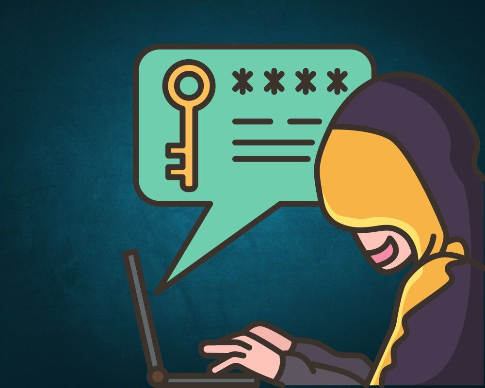 Debunking private browsing myths - image of hacker on a laptop with password symbol hovering above in a text bubble