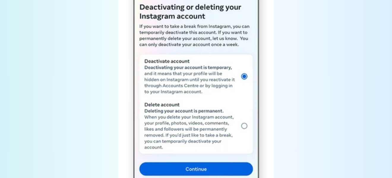 Delete or deactivate instagram account Confirm