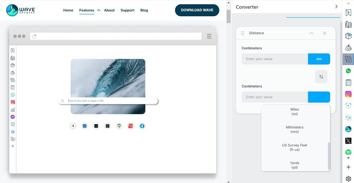 Distance Converter on Wave Browser