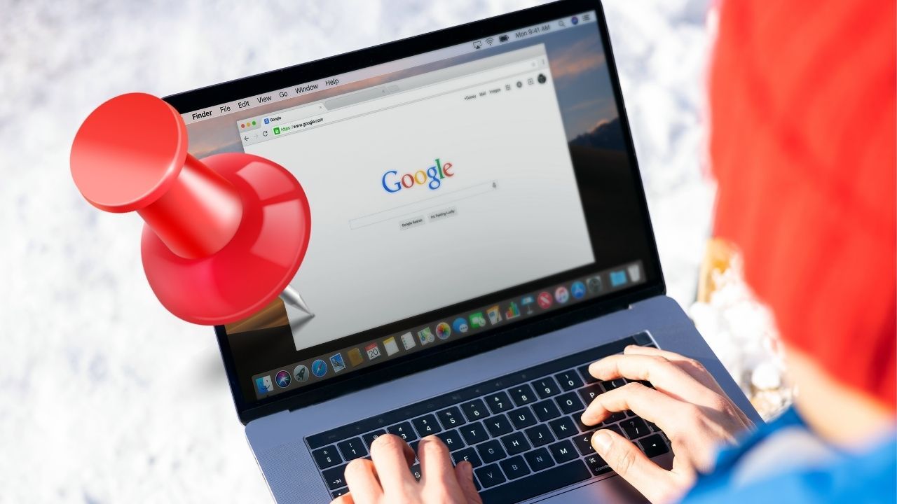 Pin on a computer with Chrome browser open, representing how to pin website to taskbar in Chrome