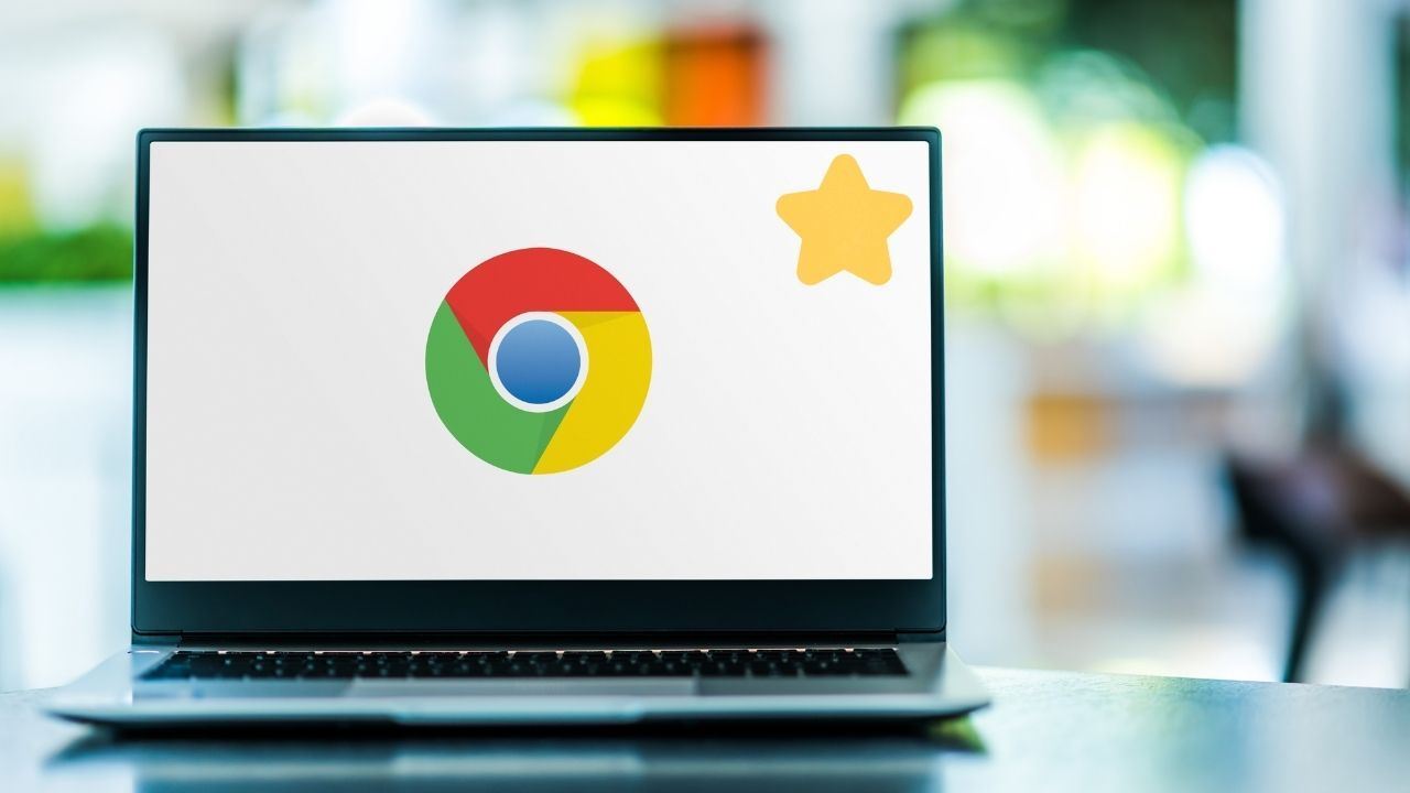 Chrome logo on a computer with a star, representing where are my favorites in Chrome
