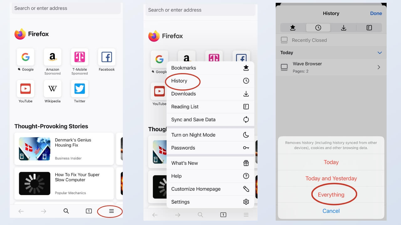 How to delete history on firefox mobile devices screenshots