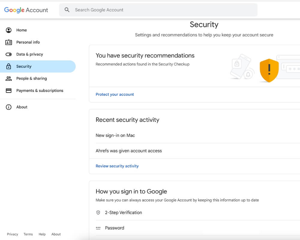 How to access google password settings