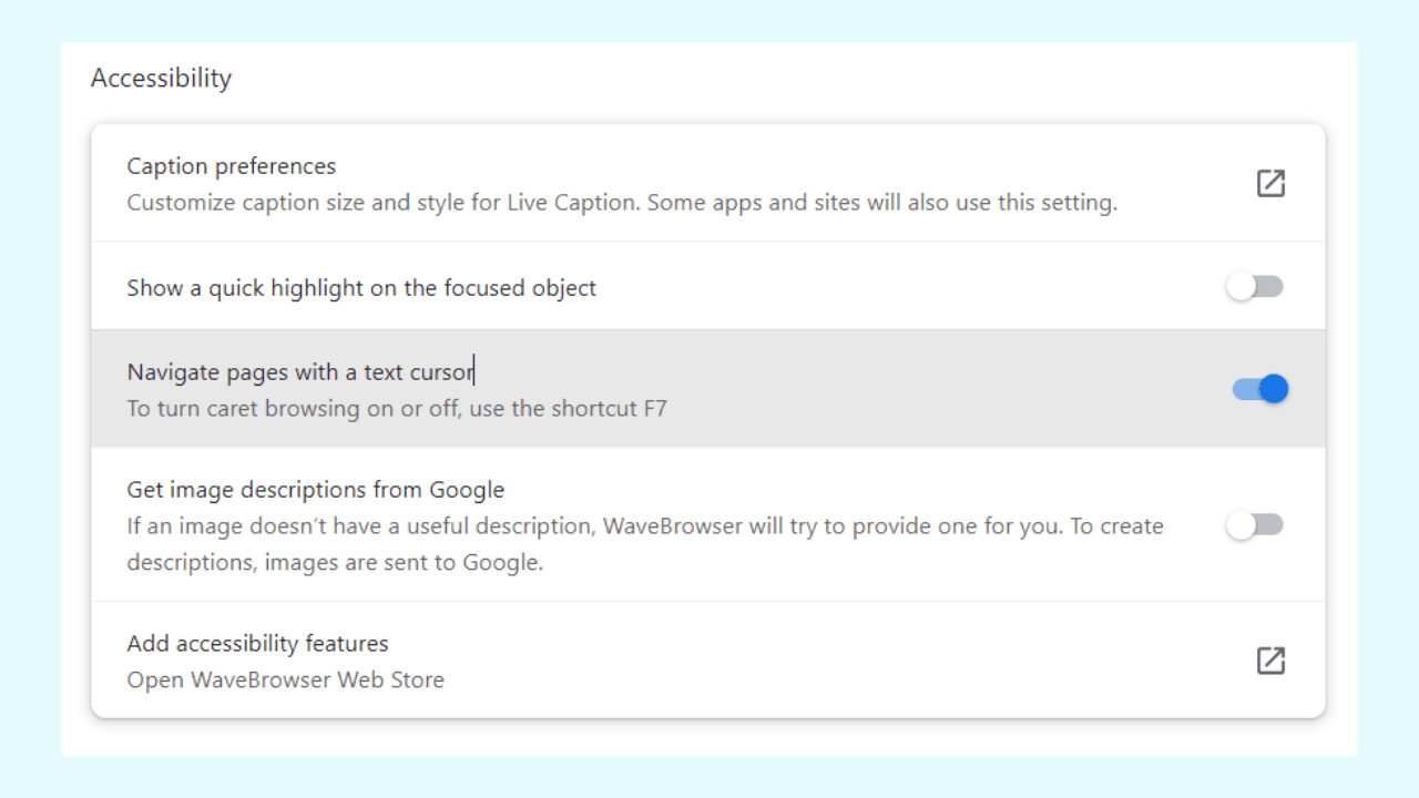 How to turn on caret browsing