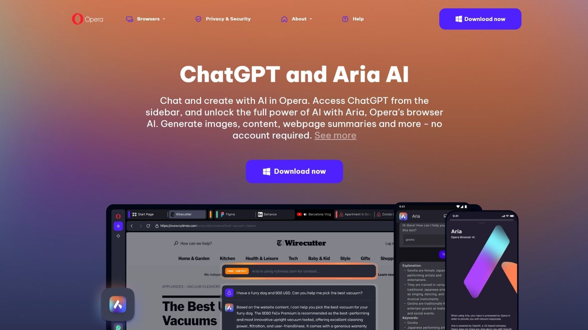Opera best free ai browser