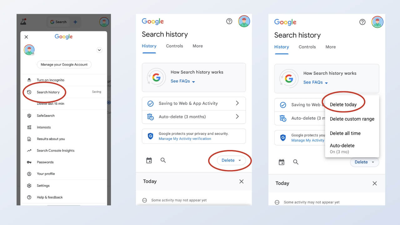 Screenshots how to delete browsing history on chrome mobile