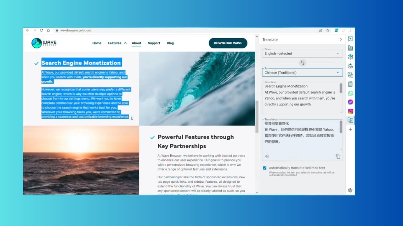 translate with Wave Browser