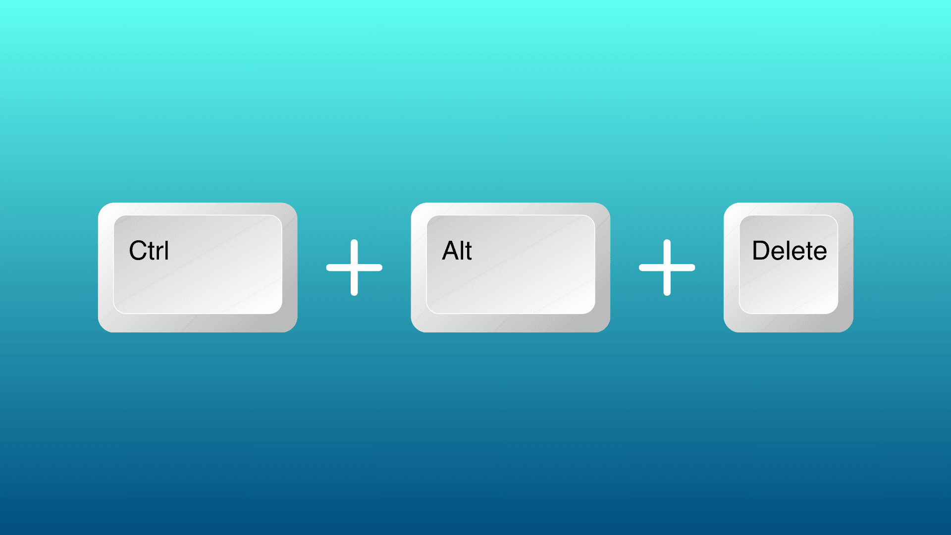 Blue gradient background with Ctrl, Alt, and Delete keys with plus signs between them, representing the Windows Task Manager shortcut