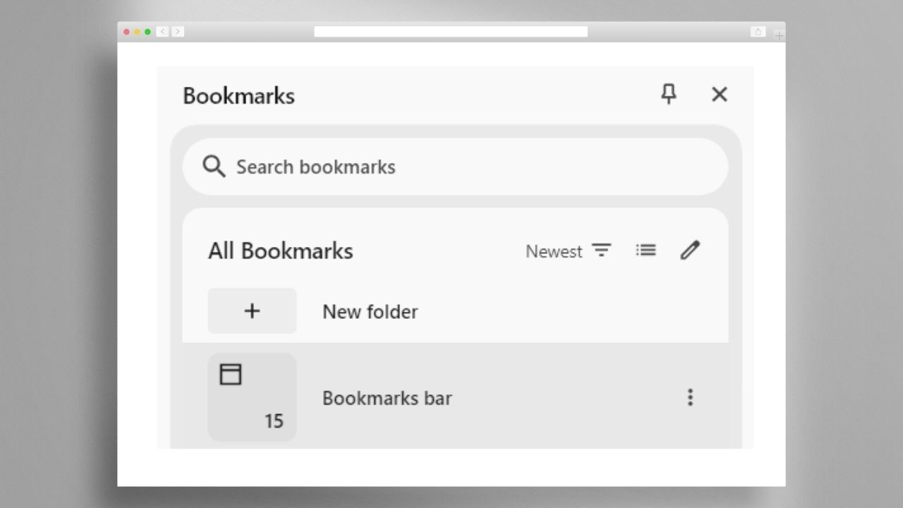 Bookmarks tab open with folders, representing how to delete bookmarks folders