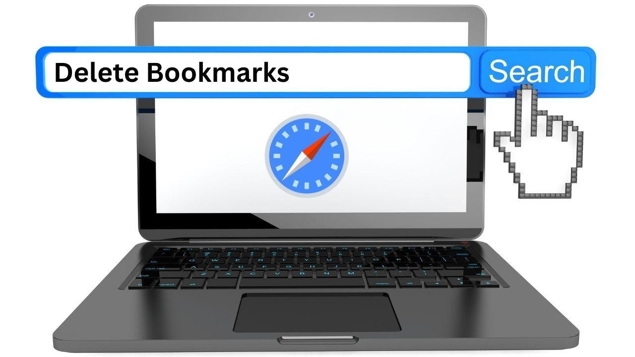 Safari logo on a macbook with a search bar that says \