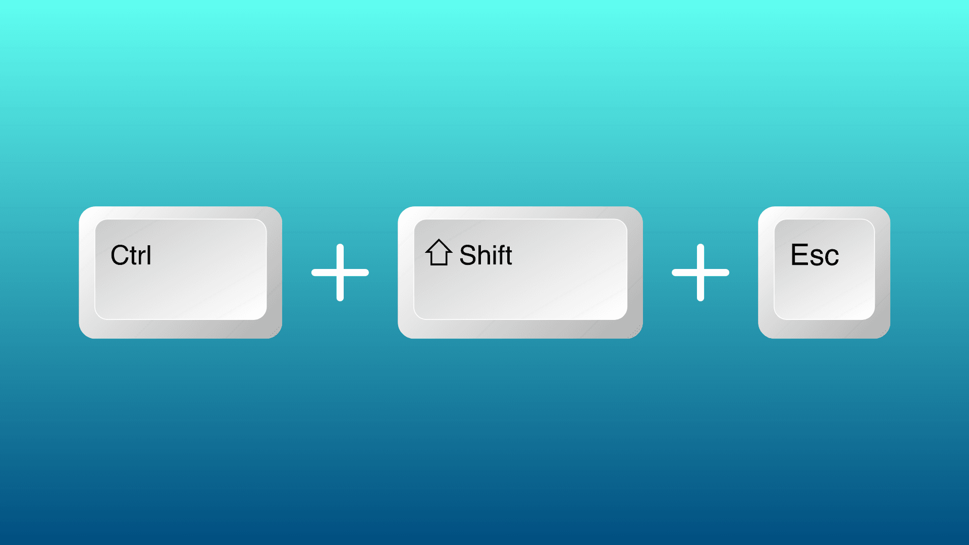 Blue gradient background with Ctrl, Shift, and Esc keys with plus signs between them, representing the task manager shortcut keys for Windows