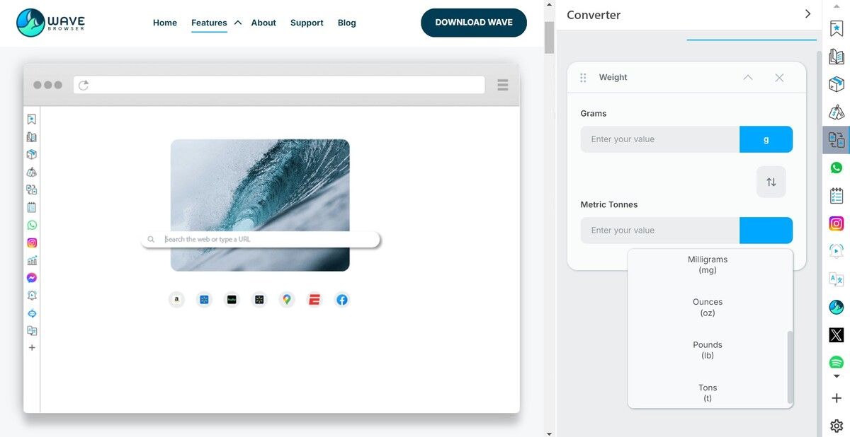Weight Converter on Wave Browser