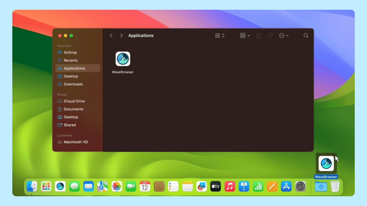 Steps for uninstalling Wave Browser from a macOS computer.