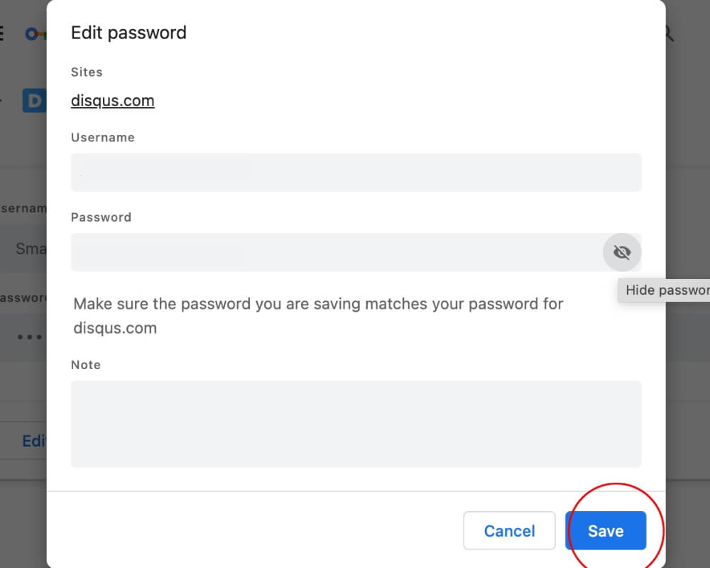View passwords confirm choice