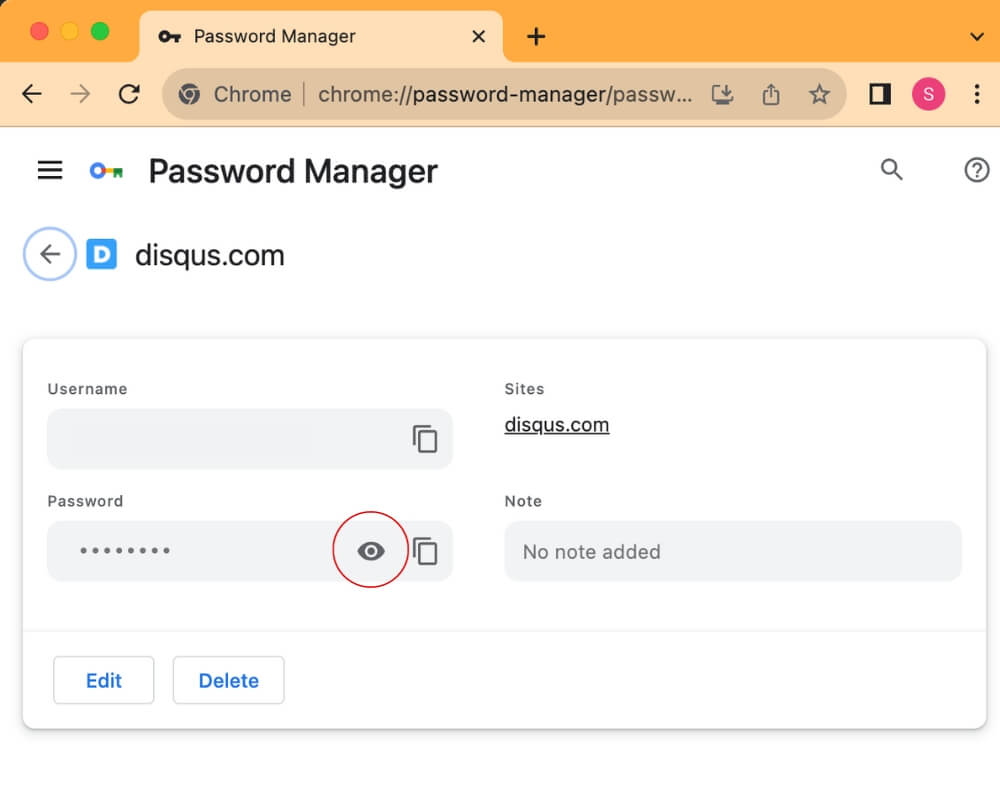 Click on eye symbol to view Google password