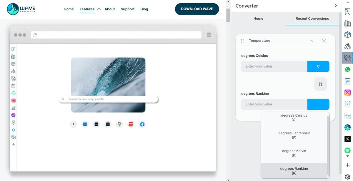 temperature converter on wave browser