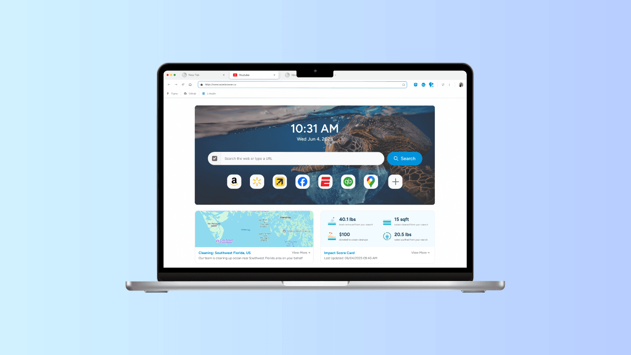 Wave Browser is a Chromium-based web browser developed by Eightpoint, combining built-in productivity tools with our environmental partnership supporting 4ocean cleanup work.
