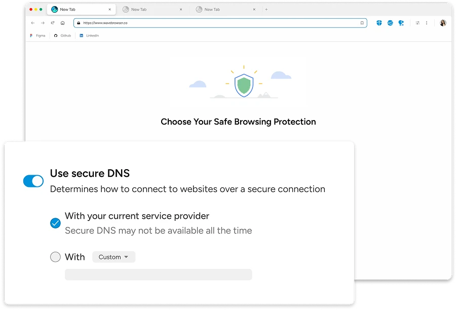 Wave Browser secure DNS feature protects your browsing privacy and security